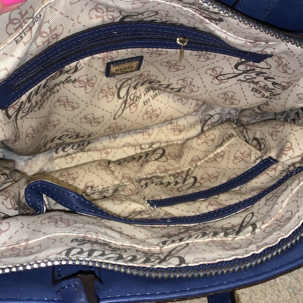 Guess blue Kingsley animal print vegan leather satchel purse - Picture 5 of 8